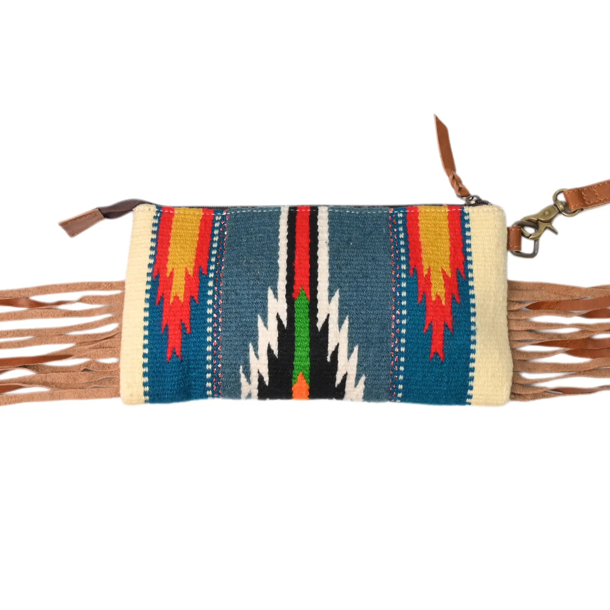Western Saddle Blanket Hand Tooled Genuine Leather Clutch Wrist Bag - abitoamerica